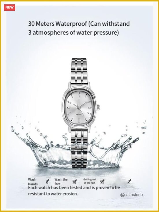Small Oval Quartz Watch, Stainless Steel Bracelet, Slim Minimalist Wristwatch main image 4